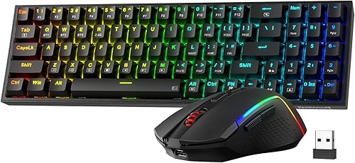 Miniatura 10 de Redragon S142 Combo de teclado y mouse inalámbricos para juegos, teclado de membrana RGB K515 PRO de 98 teclas y mouse inalámbrico de 4800 DPI