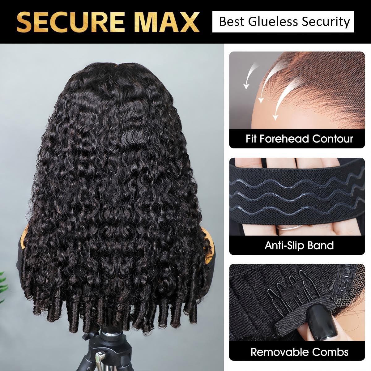 Burmese Curly Glueless Wigs Human Hair 7x5 HD Lace Front Pre Plucked Pre Cut Wear and Go Glueless Wigs for Women Natural Black Color 180% Density 26 Inch