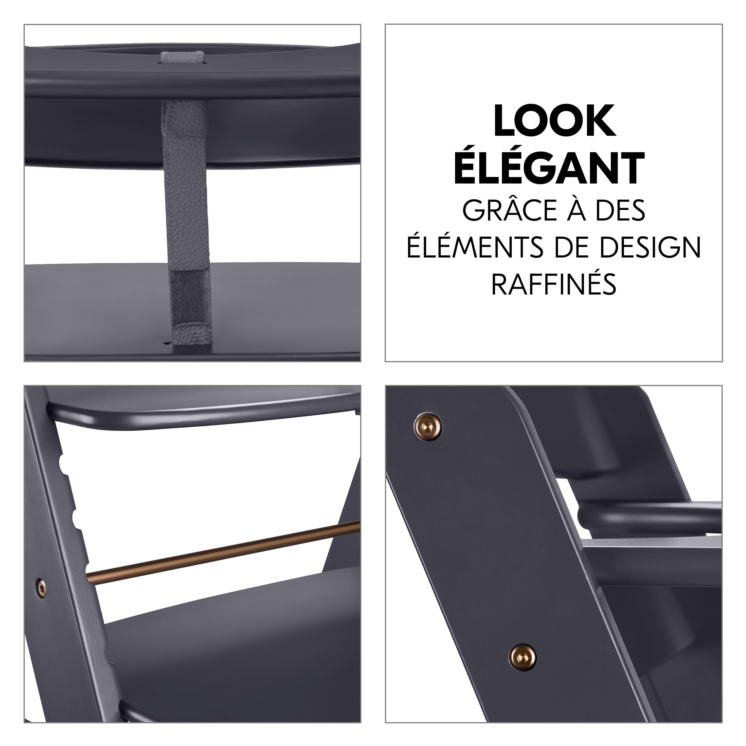 hauck Chaise Haute Bébé Beta+ avec Siège Nouveau-né Eco - Dark Grey | Chaise haute évolutive en bois, de la naissance à 90 kg, inclus assise bébé ergonomique, roues, plateau repas, coussin