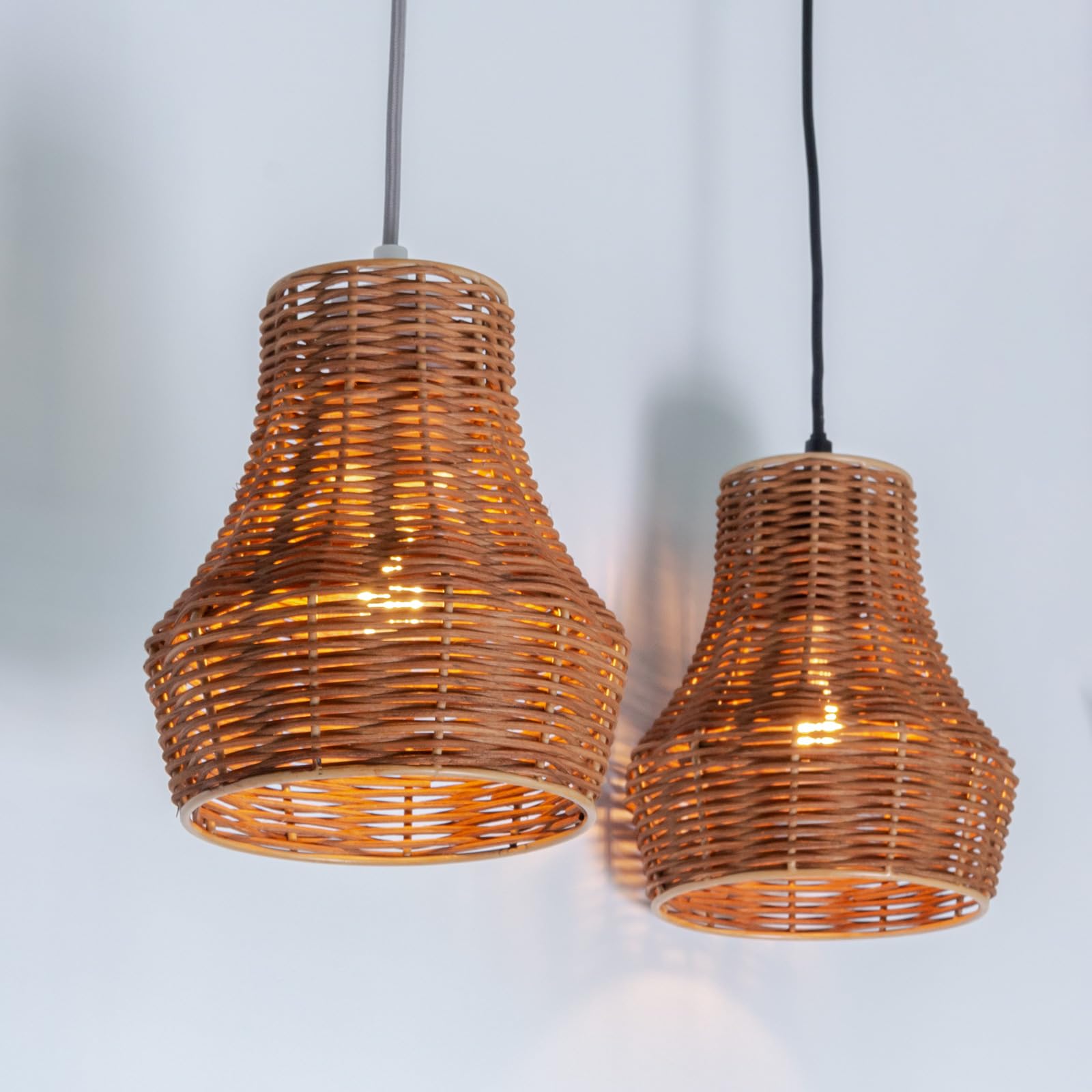 Paralume in rattan, stile boho, fatto a mano, confezione da 2, 18 x 20 cm, per lampada a sospensione e lampada da parete