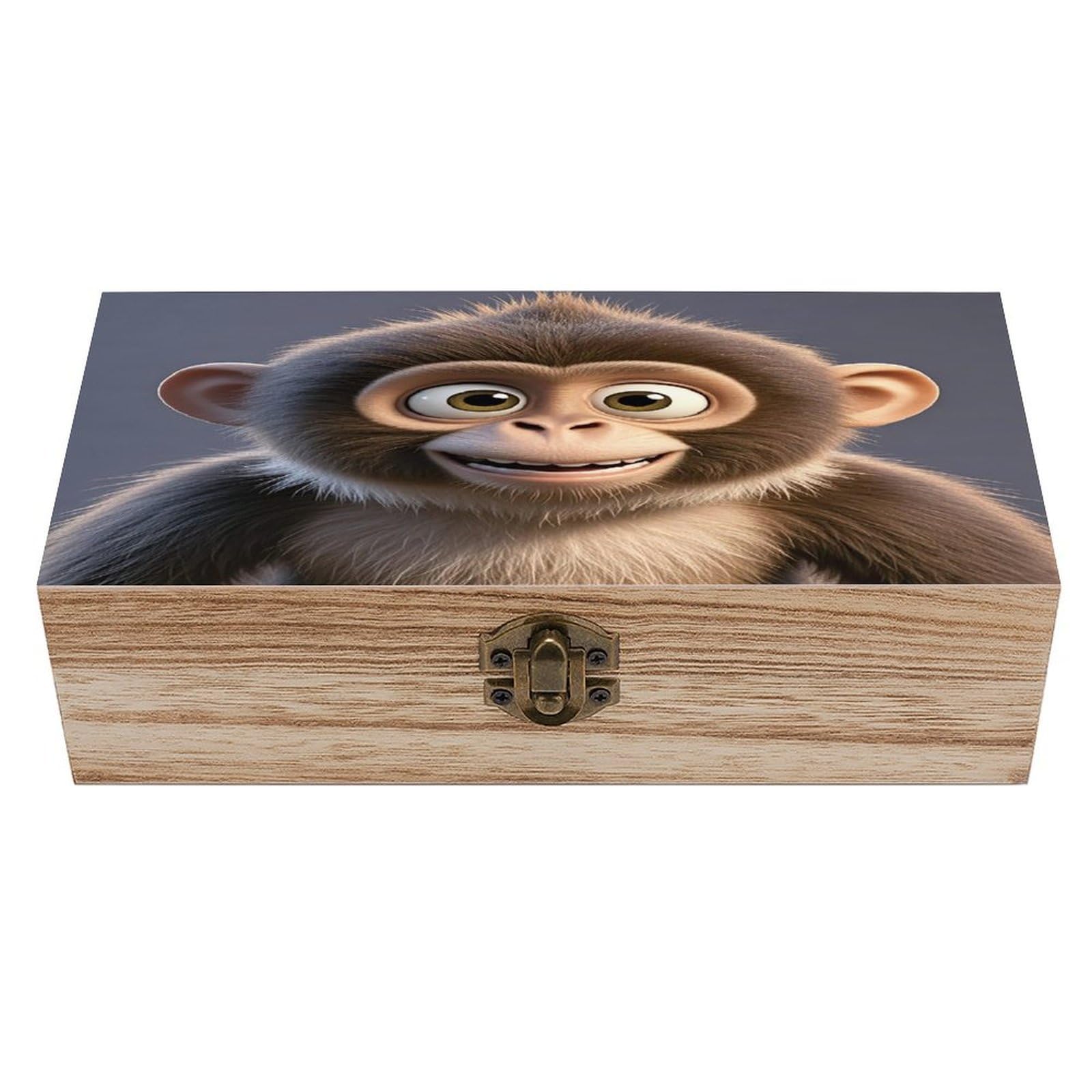 FekiLoot Cartoon Brown Monkey Wooden Storage Box Exquisite Wood Keepsake Box Vintage Wooden Gift Jewelry Case for Crafts And Photo Storage Boxes