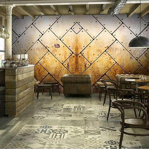 Amazon Wuyyii カスタムヴィンテージ3d壁紙工業用金属錆セピア壁画ガレージktvバーカフェインターネットカフェ壁画シルクフアン 350x250cm 壁紙