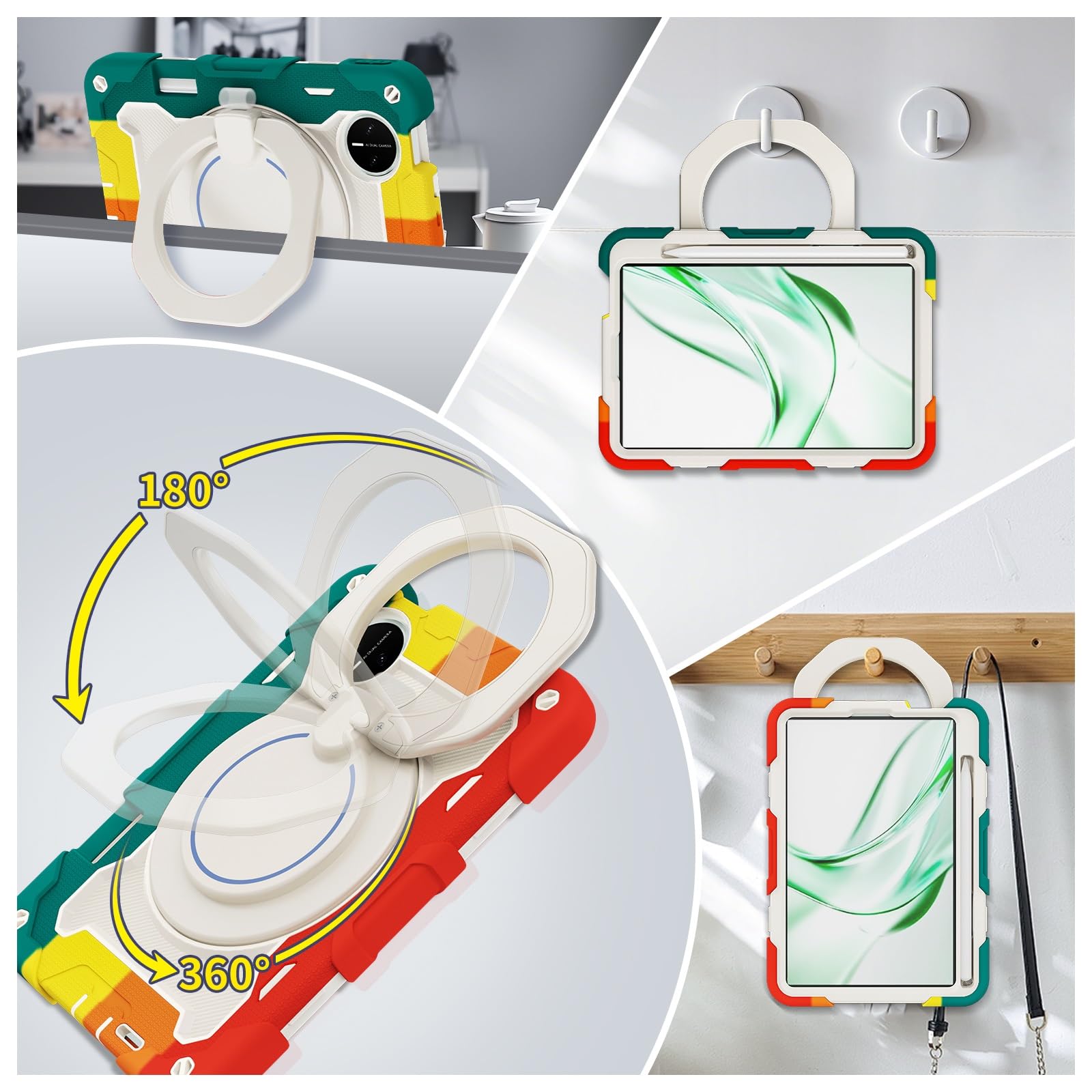 Etui dziecięce do tabletu Huawei MatePad Mini 8, cala, wytrzymałe, odporne na wstrząsy etui z TPU podpórką Wytrzymałe ochronne paskiem ramię(Rosso)