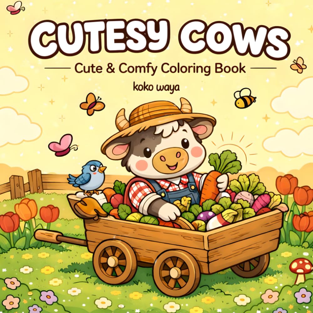 cutesy cows coloring book: Adorable Farm Animals for Relaxing Creative Moments and Stress Relief