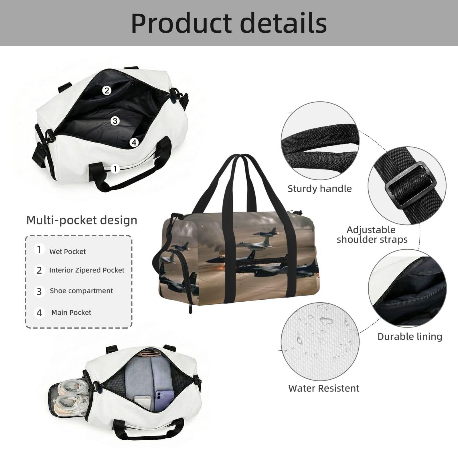 Samolot wojenny drukowany Ręczna torba sportowa crossbody Ręczna torba podróżna