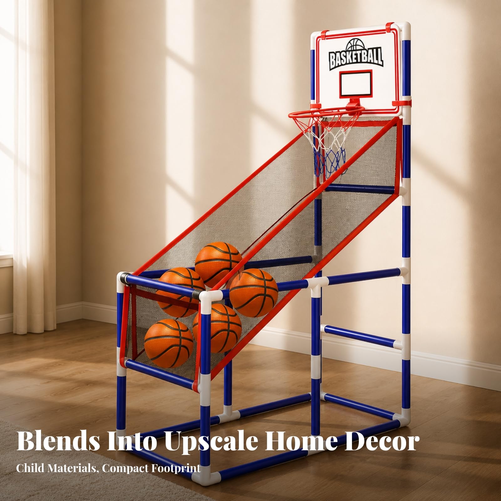 Harilla Set Baloncesto con Bomba Inflado | Diseño Compacto para Espacios Pequeños, Baloncesto con Soporte Inpendiente, Acuado para Niños