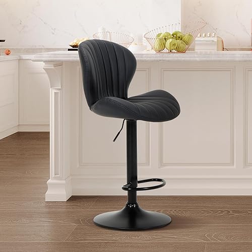 Miniatura 11 de Juego de 4 taburetes de bar, modernas sillas de bar giratorias, taburetes tapizados de piel sintética ajustable, altura de mostrador con respaldo