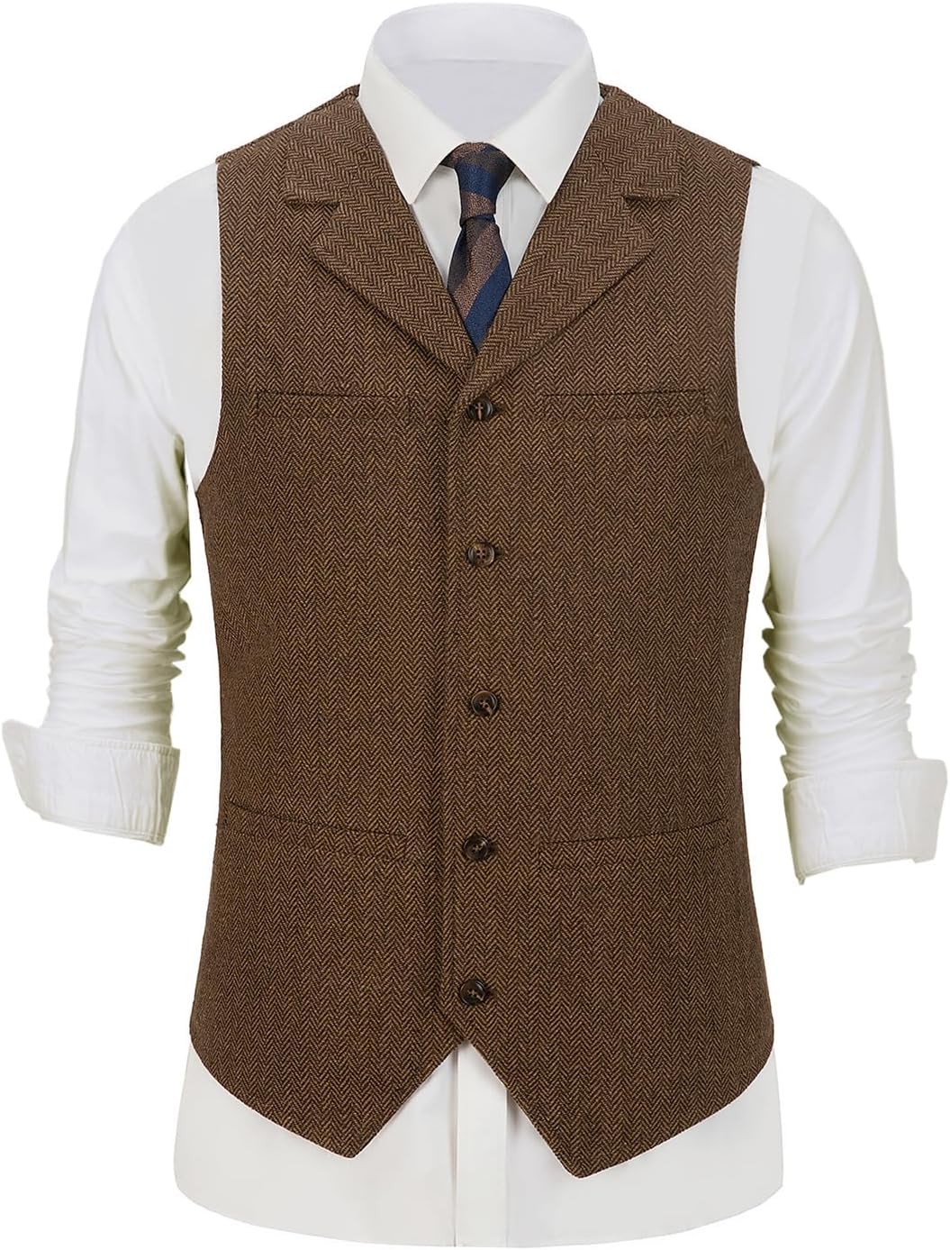 Hunting Aged Mens Tweed Vests Herringbone Waistcoats Retro Casual Wedding Wool Business Vests - Image 2