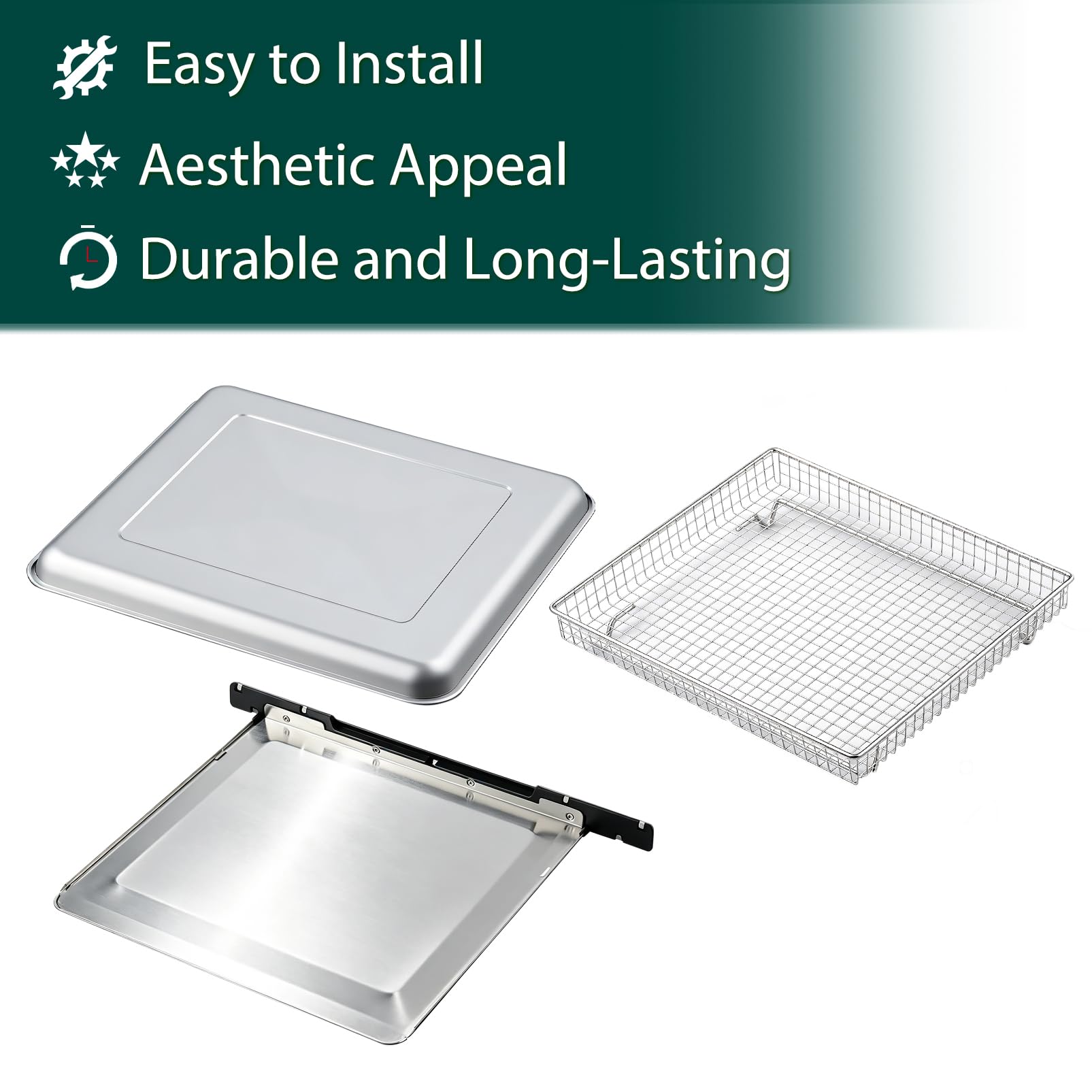 TOA-65 CTOA-130PC3 Vassoio per friggitrice ad aria, parti di ricambio per vassoio per briciole Cuisinart tostapane forno inferiore cestello TOA-65CT CTOA-130PC2 304 in acciaio inossidabile 304