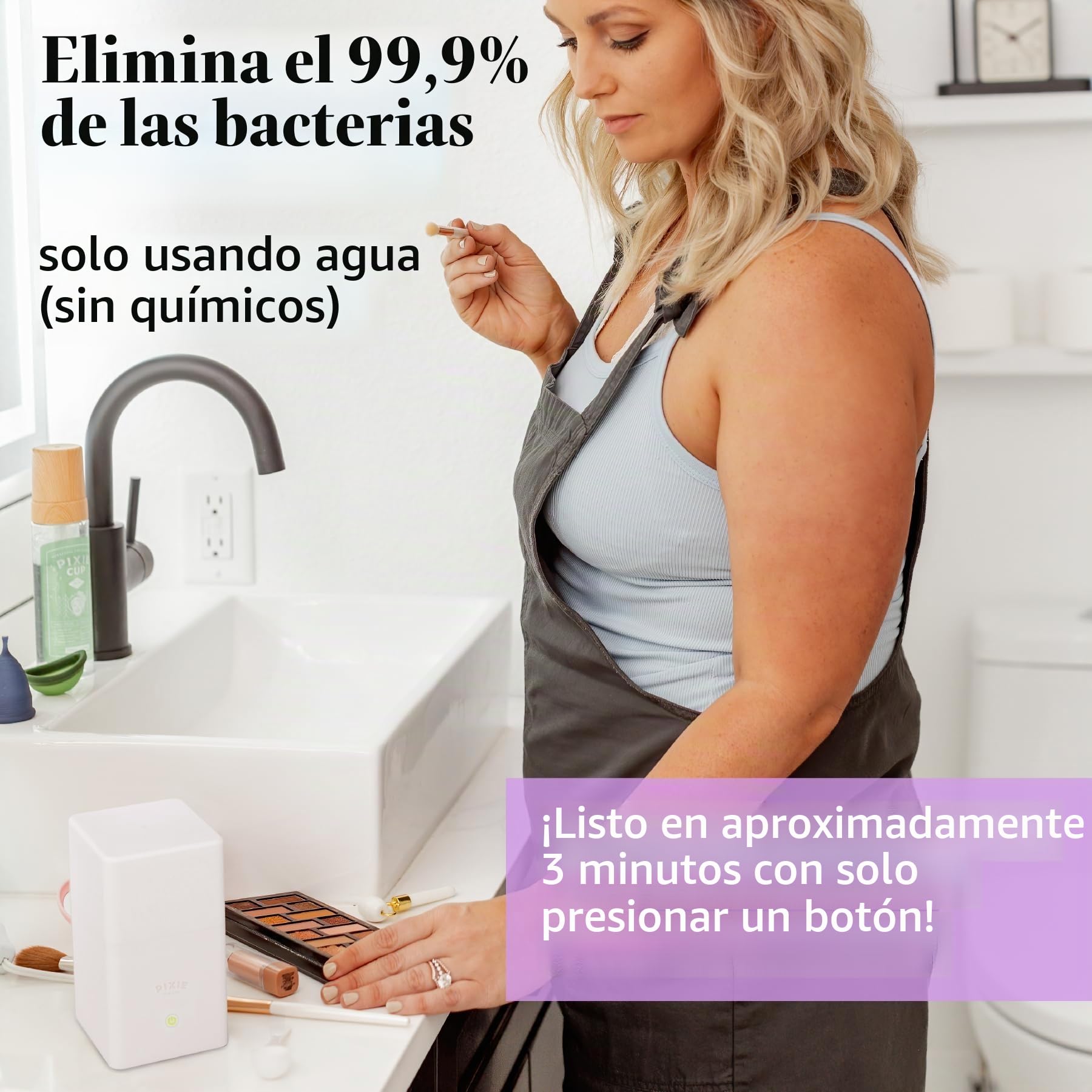 Pixie - Esterilizador de copa menstrual - Clasificado 1 para el mejor vaporizador - Mata el 99.9% de los gérmenes con vapor más limpio - Lava tu taza o disco menstrual en 3 minutos. - Interruptor de