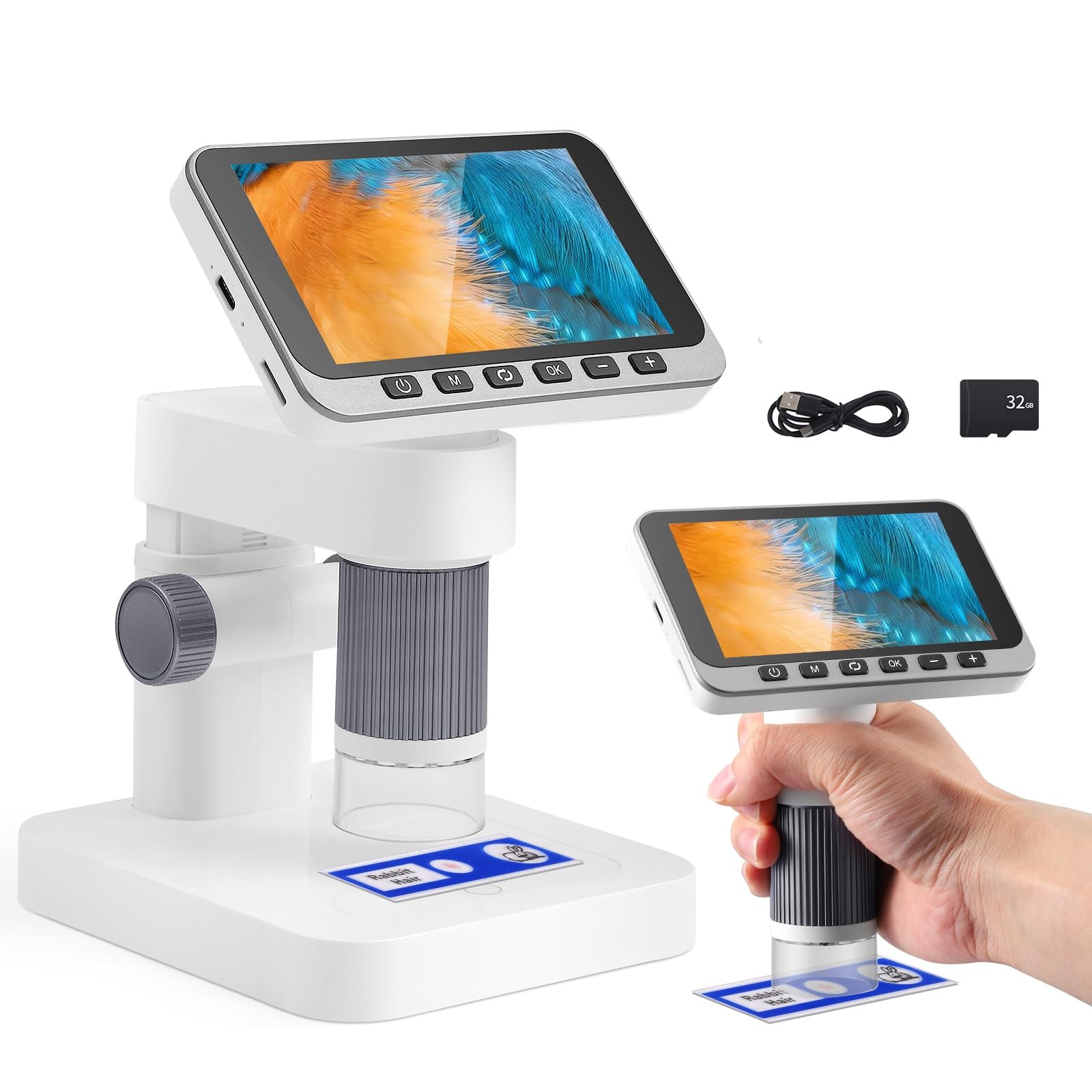 Microscopio digital para niños de 5 a 1000 x, pantalla IPS de 4,5 pulgadas, 1080P, microscopio portátil de mano con tarjeta de 32 GB, foto y vídeo, conexión de PC para escuela naturaleza