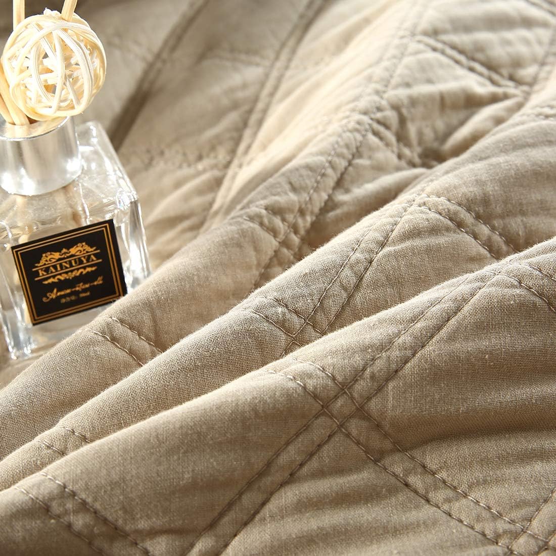 vctops 100% Cotton Floral Embroidered Quilt Set 3-Piece Oversize Queen Size Reversible Diamond Pattern Quilted Bedspread Coverlet Bed Cover (Oversize Queen,Khaki) - Image 7