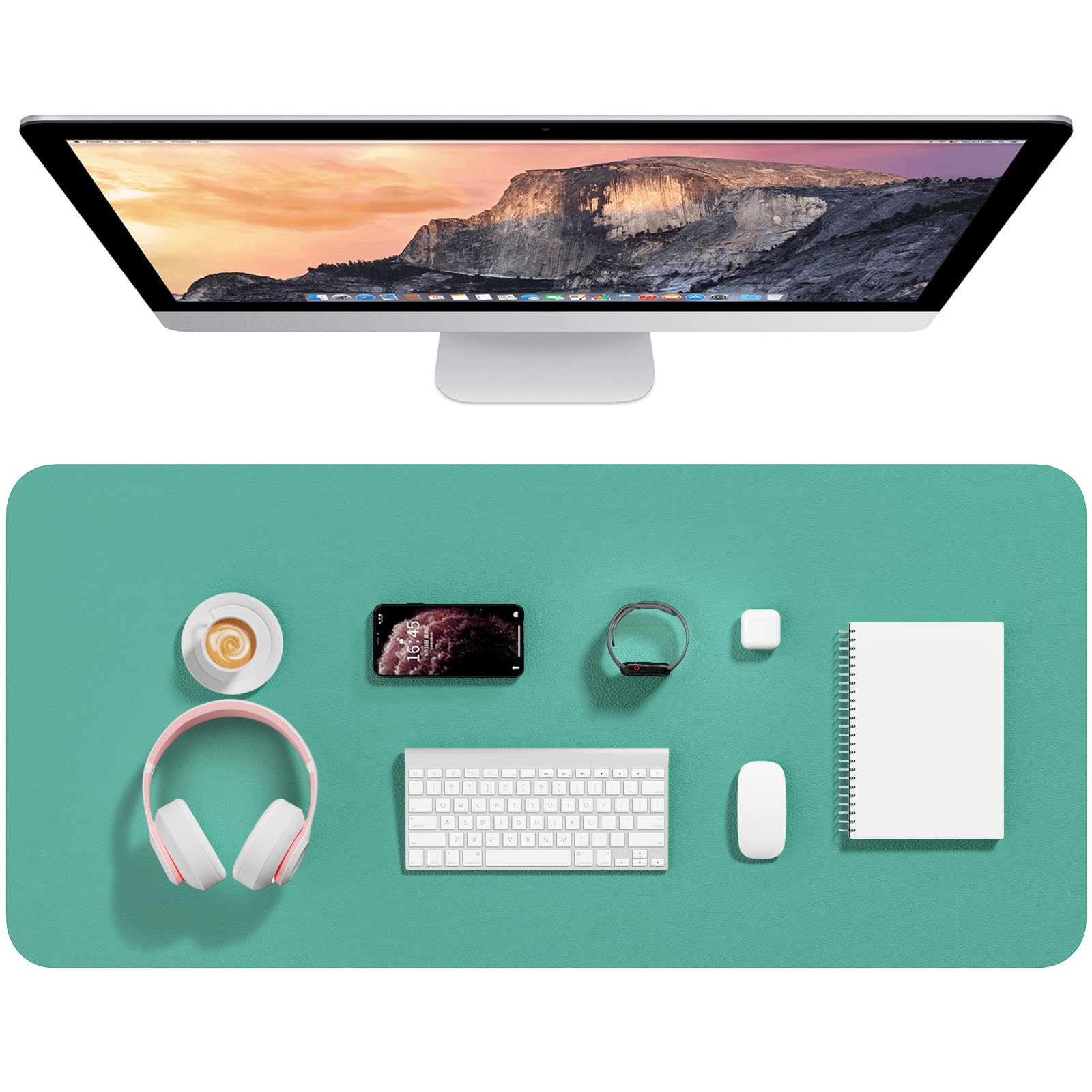 Hsurbtra Desk Pad, 35.5" x 17" PU Leather Desk Mat, XXL Extended Mouse Pad, Waterproof Desktop Blotter Protector, Non-Slip Ultra Thin Large Laptop Keyboard Writing Mat for Office Home, Fruit Green โ image 1