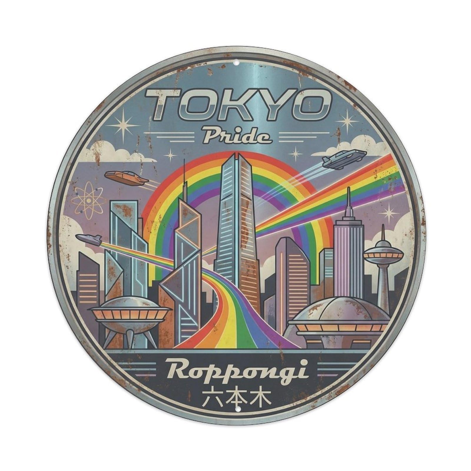 Tokyo Japan Old Town Travel Geometric Destination Route Metal Tin Sign
