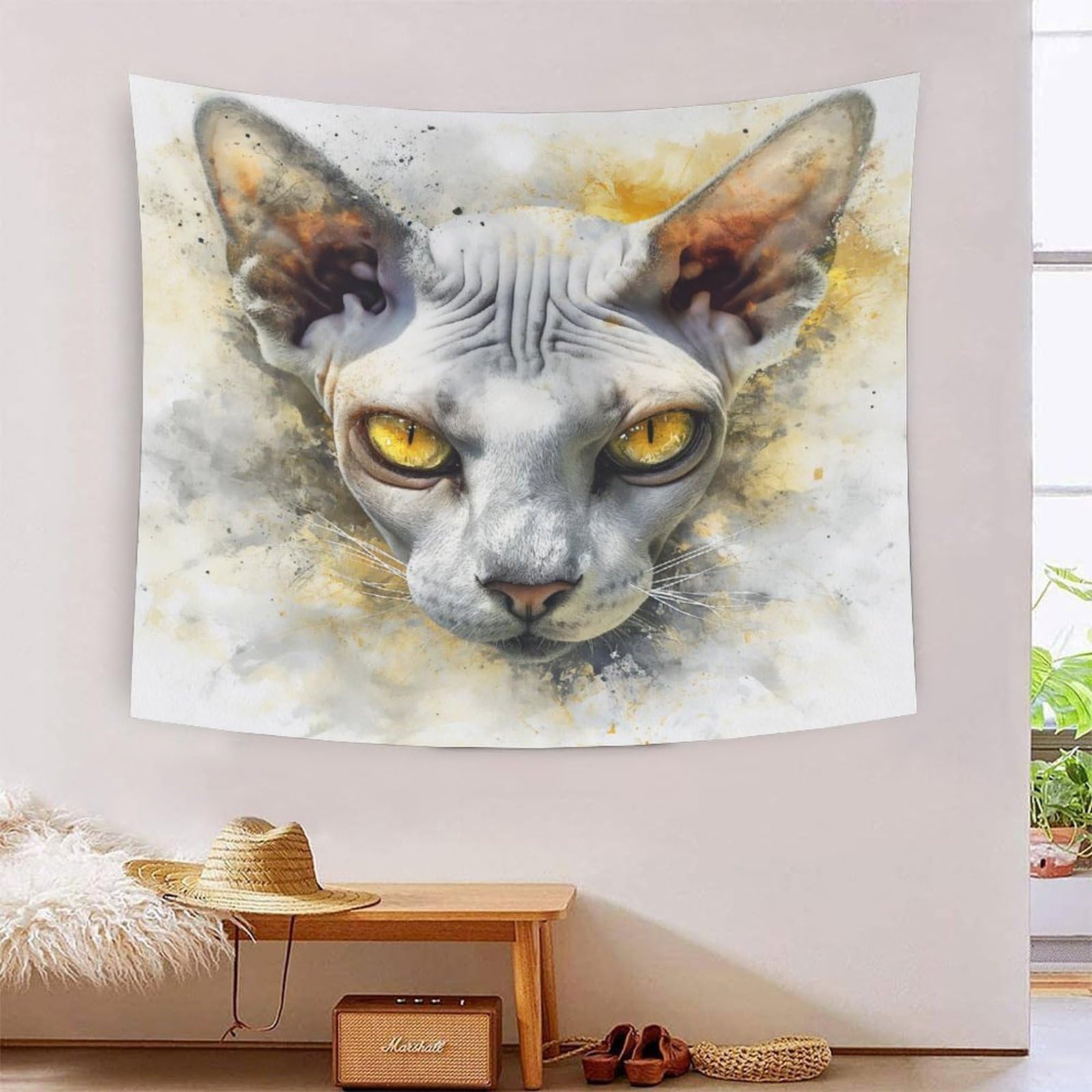 Tapisserie chat sans cheveux 3D GUYDZOOM de 180x230cm pour décoration de grand mur - 7