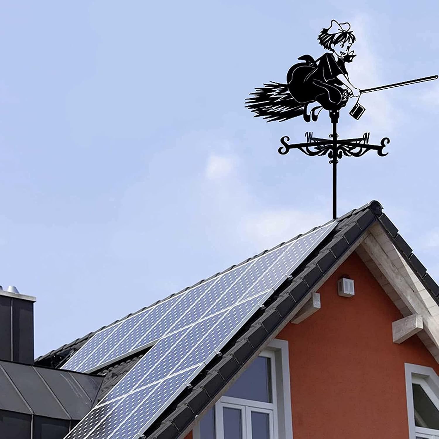 風見鶏 ステンレス鋼 風見鶏 庭用 レトロ リトルウィッチ 風向計 クリエイティブ ガーデンステーク 風向計 庭 キューポラ 農場