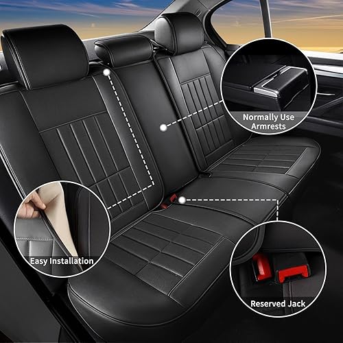 Miniatura 2 de Fundas de asiento de automóvil para Kia Optima 2002-2020 con cuero sintético impermeable y fáciles de instalar (juego completo, negro)