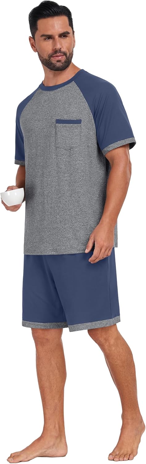 NUOKESASI Mens Pajamas Set Sleepwear Soft Comfy Short Sleeve Loungewear - Image 7