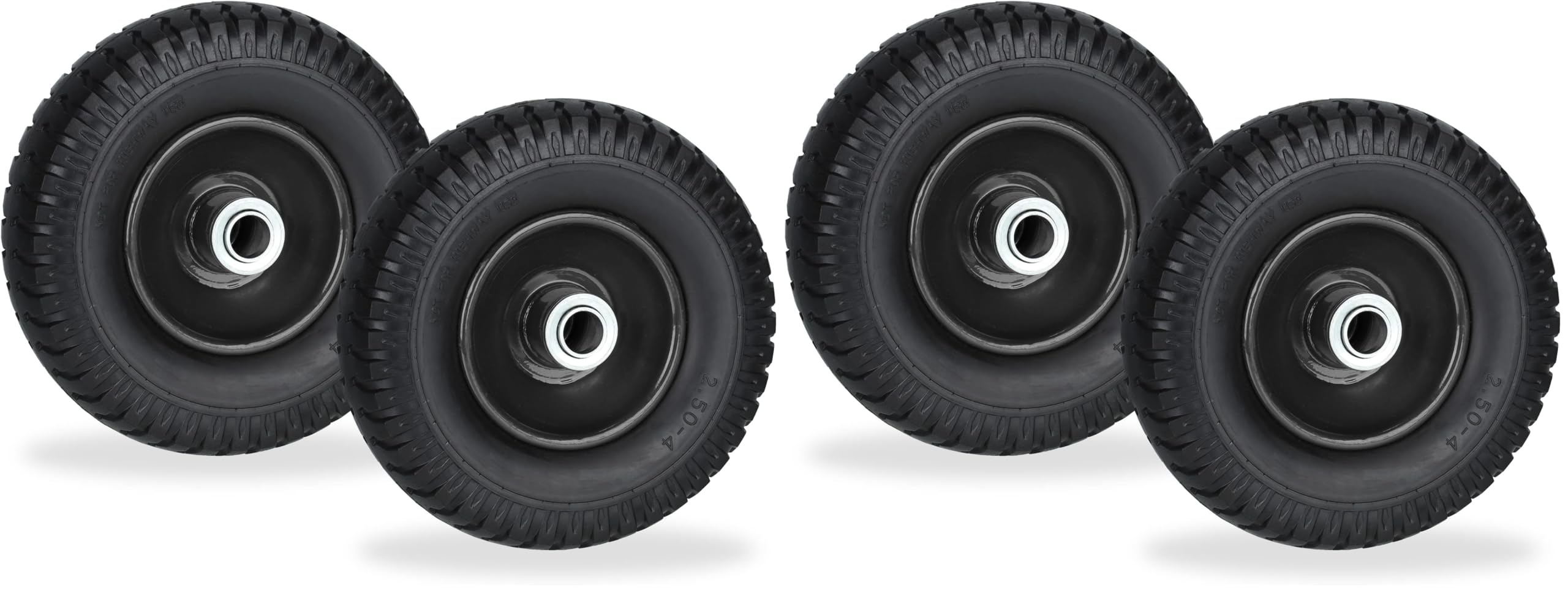 Relaxdays Schubkarrenrad 2.50-4, 2er Set, Vollgummirad, Stahlfelge, Ersatzrad Schubkarre, pannensicher, 80 kg, schwarz (Packung mit 2)