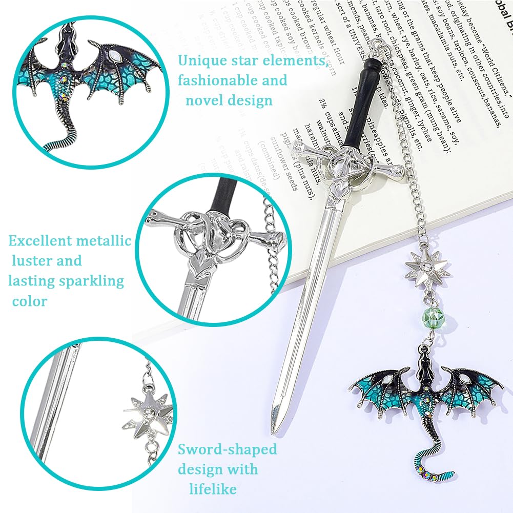 Signet Métal Dragon Et épée - Marque-page Fantaisie 14.8 Cm, Cadeau Pour Lecteur