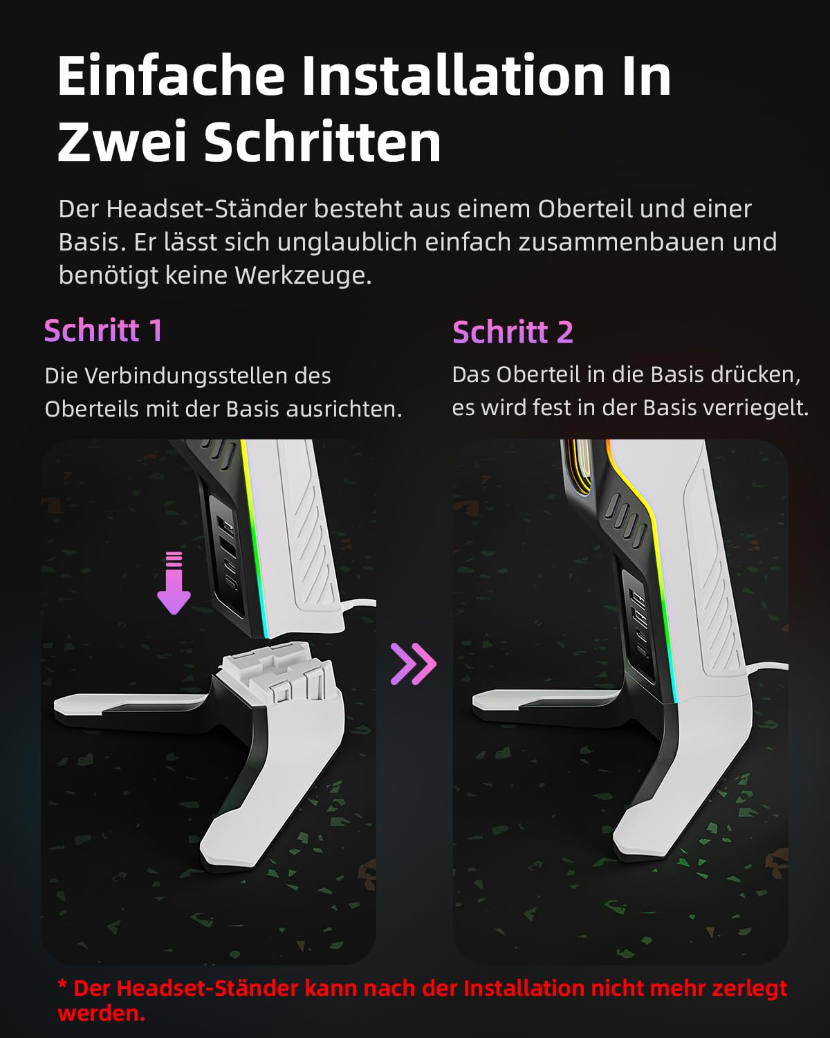 RGB-Gaming-Headset-Ständer mit 2 USB- und 1 Typ-C-Anschlüssen, Spiel-Kopfhörer-Halterung für PC, Xbox One, Xbox Serie S/X, PS5, PS4, Kopfhörer-Halterung, Schreibtisch-Gamer-Zubehör, Schwarz und