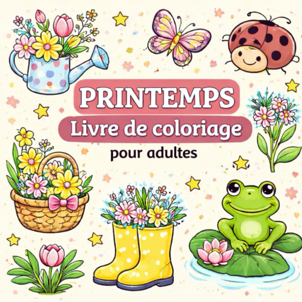 Livre de coloriage – Printemps pour adultes: Pages simples et relaxantes avec fleurs, papillons et scènes de jardin apaisantes