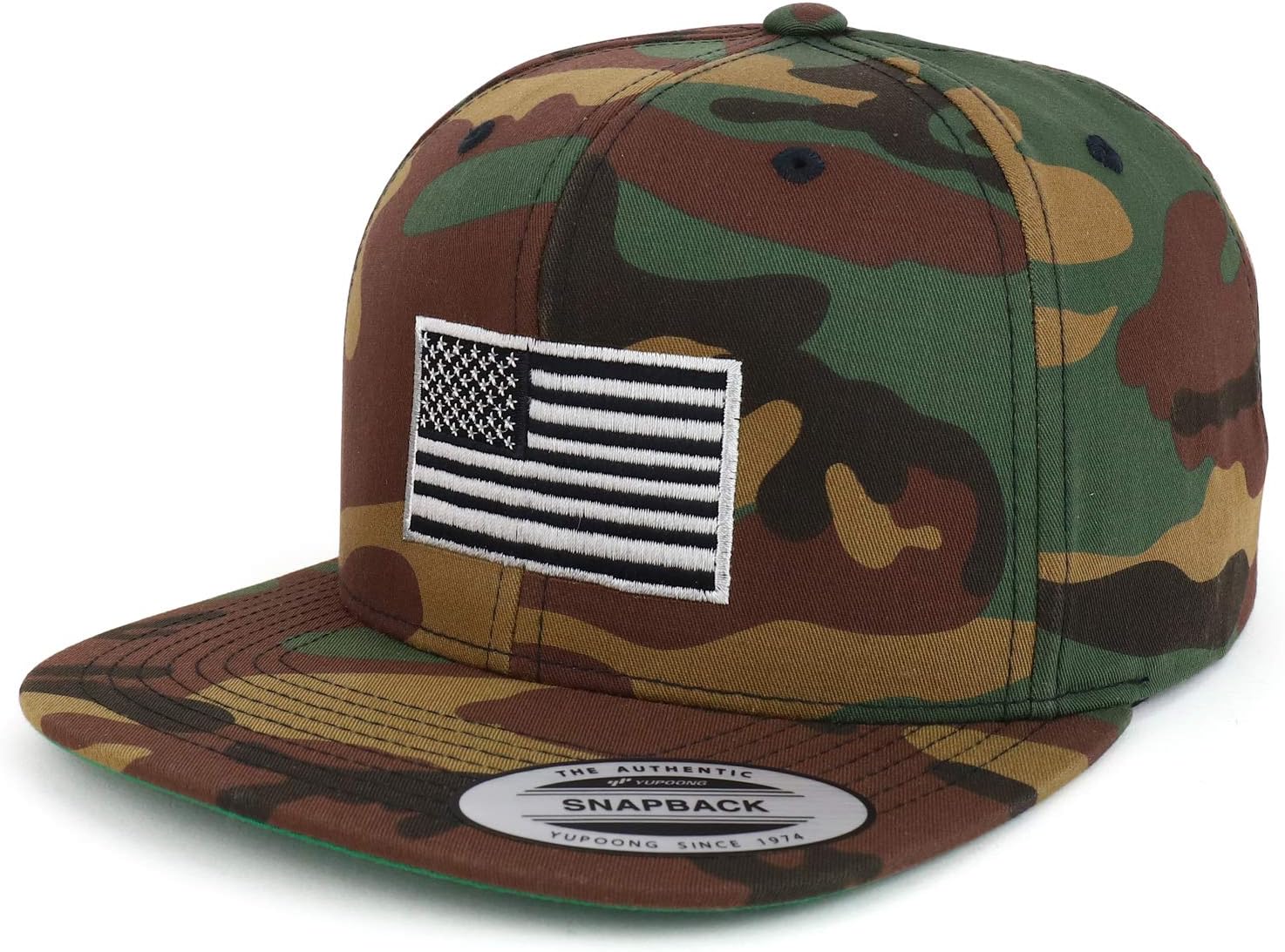 Armycrew Oversize XXL Grey American Flag Embroidered Structured Flatbill Snapback Cap