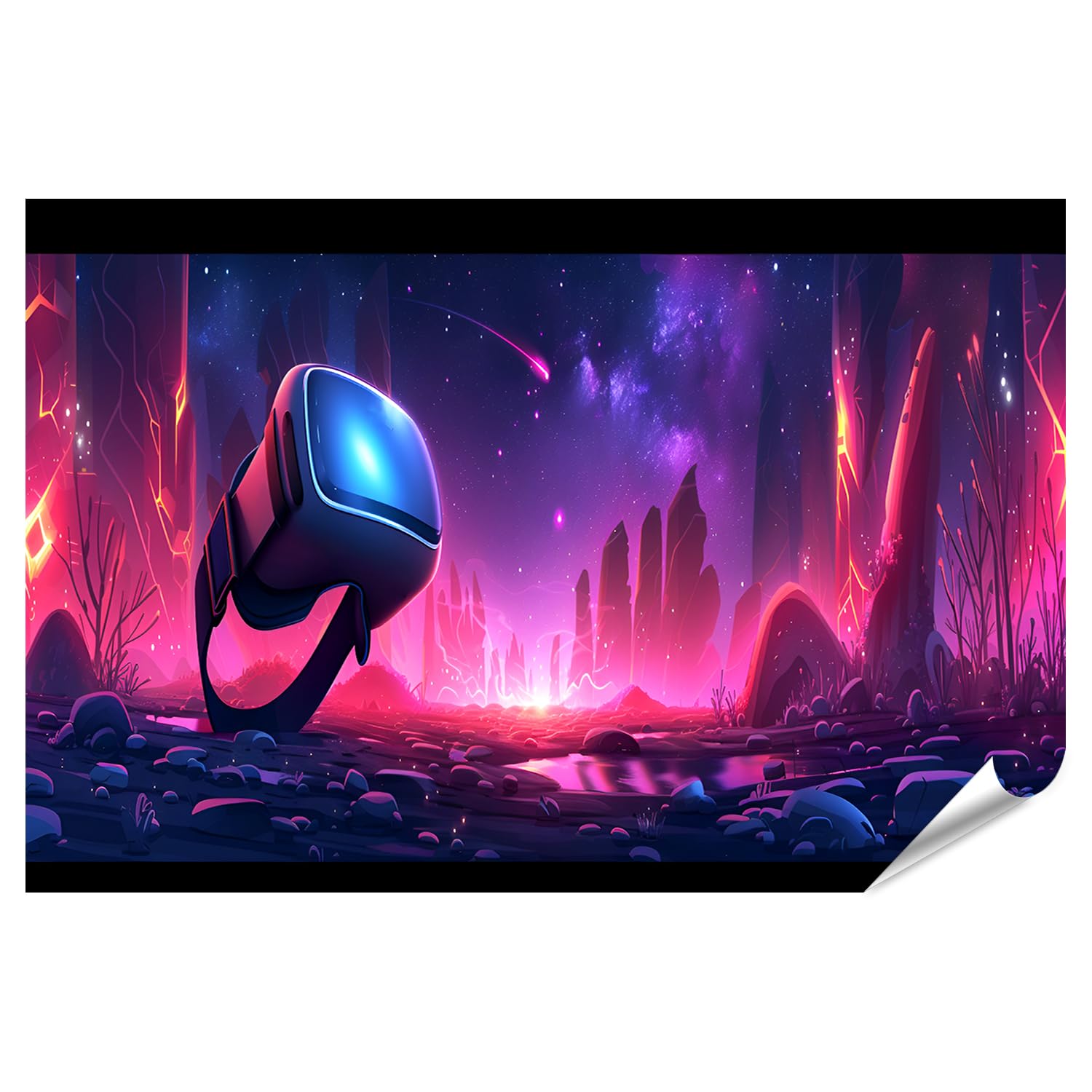 islandburner Prime XXL - Póster con iluminación de neón con auriculares para realidad virtual, diseño de tecnología generada, sala de juegos, centro de juegos de realidad virtual, imágenes de alta