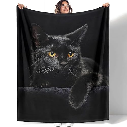 HommomH Manta de franela suave y esponjosa de 40 x 50 pulgadas, diseño de gato negro