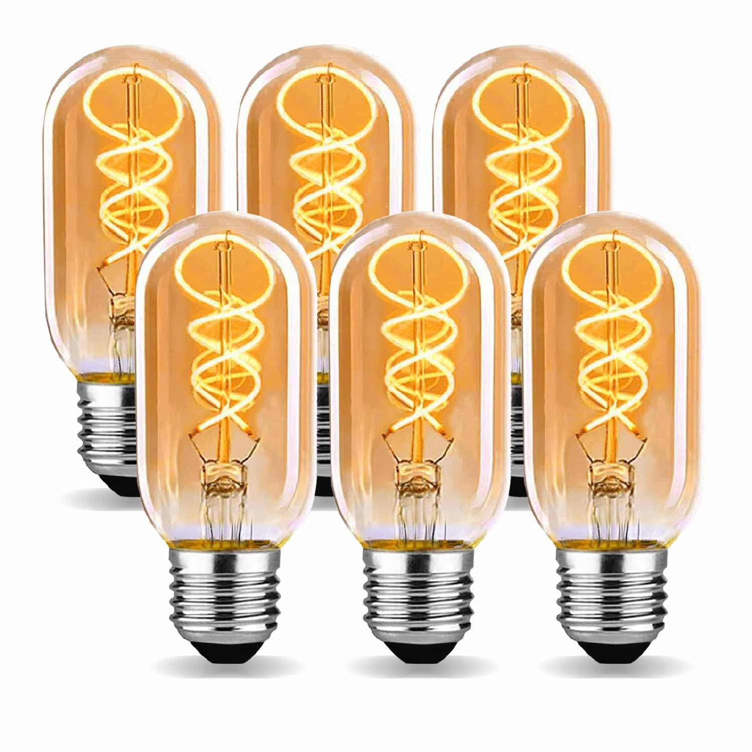 Edison Vintage Glühbirne E27,E27 LED Vintage 4W T45 2700K Warmweiss Retro Glühbirne LED Filament Lampe für Retro Beleuchtung im Wohnzimmer/Schlafzimmer/Esszimmer - Bernstein, 6 Stück