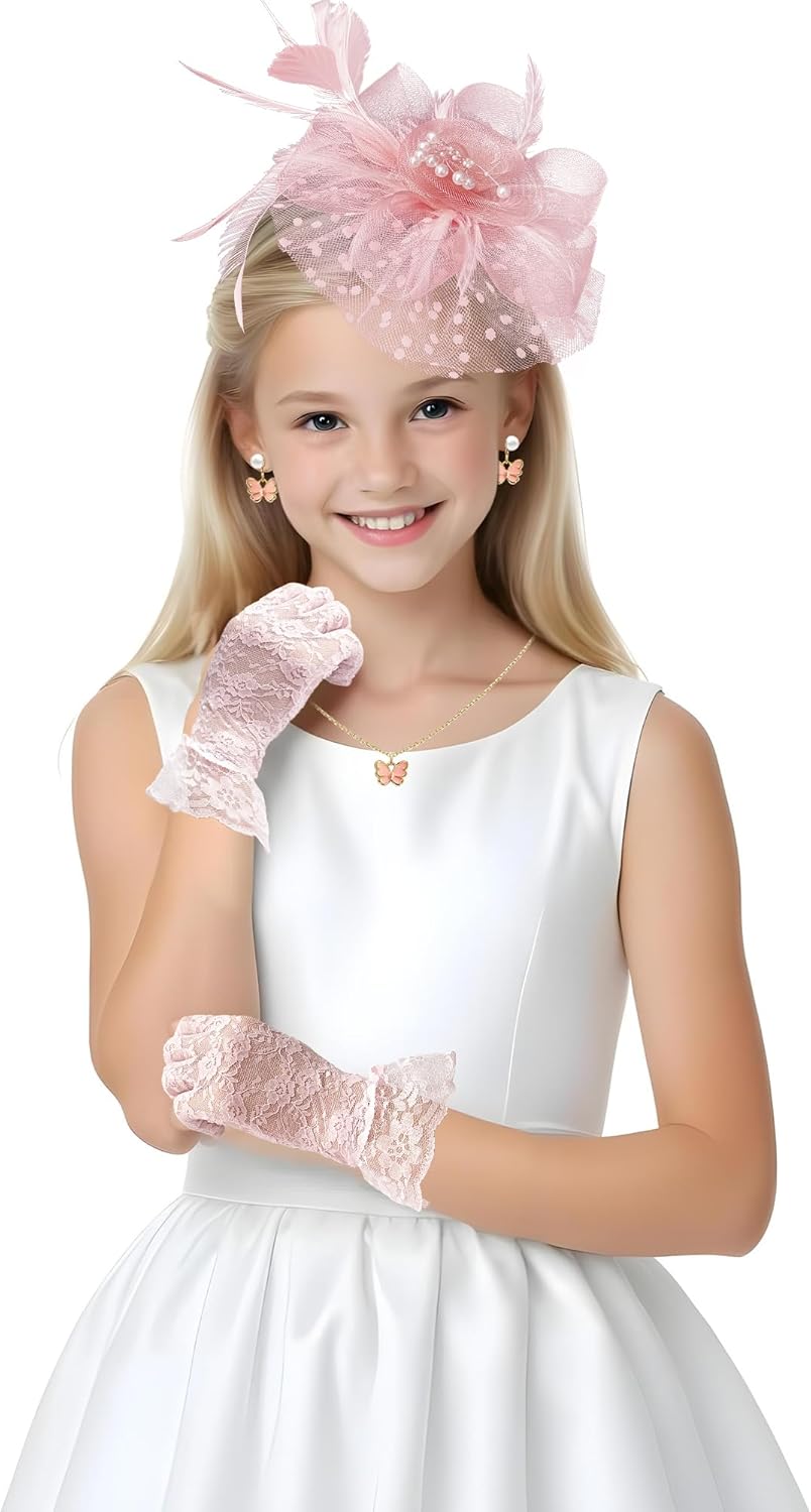 Girls Tea Party Fascinators Hats Girls Church Hats 20s 50s Pillbox Hat Cocktail Mesh Flower Pearl Feather Headband - Image 2