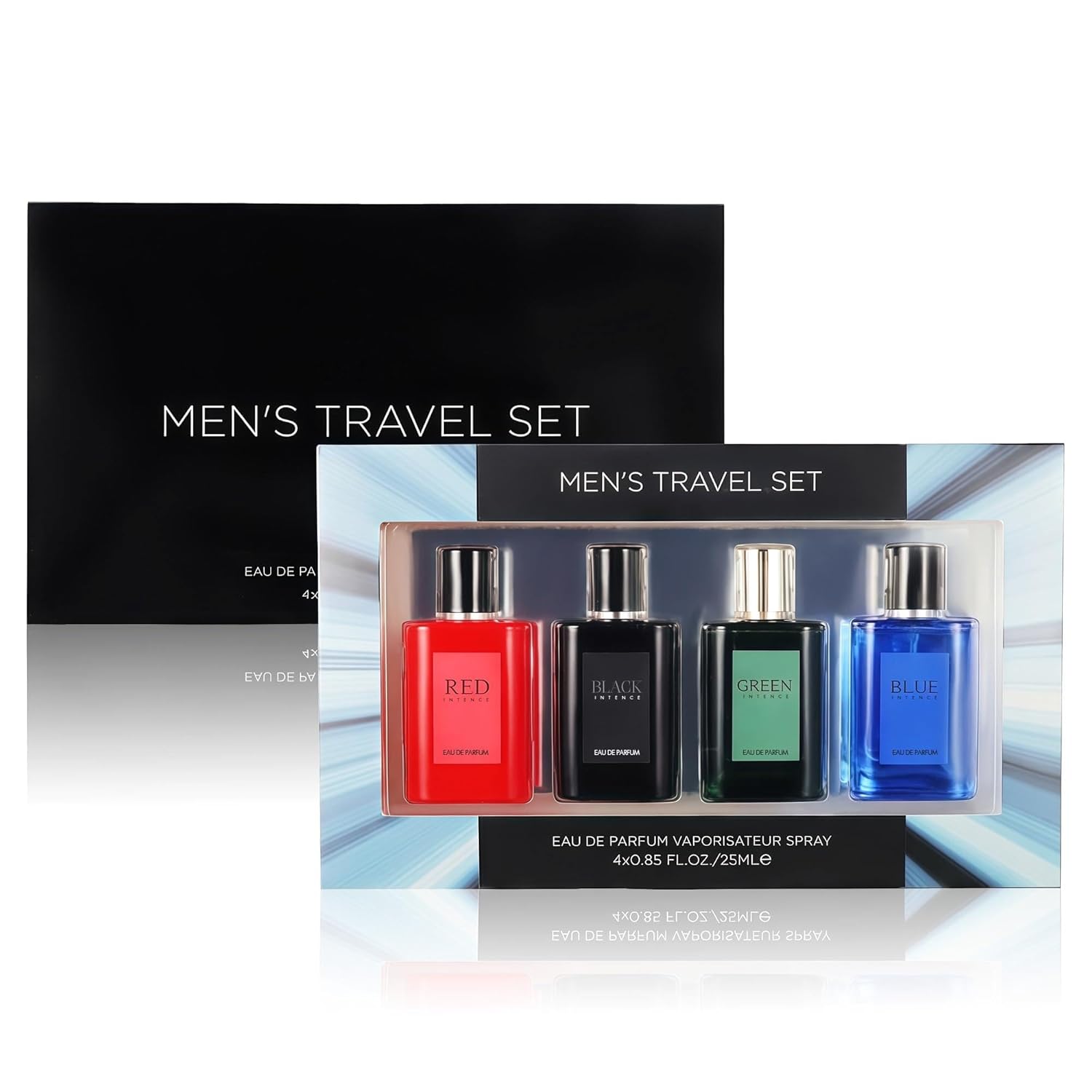 AFLUXE Men's Perfume Travel Set 4PCS (25ml Each), Fresh Spicy Woody Cologne Collection, Modern Masculine Fragrance Gift Set