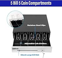 Vista 6 de SAM4s - Cajón de efectivo manual de 16 pulgadas, color negro, resistente, con acero inoxidable de 5 billes/5 monedas