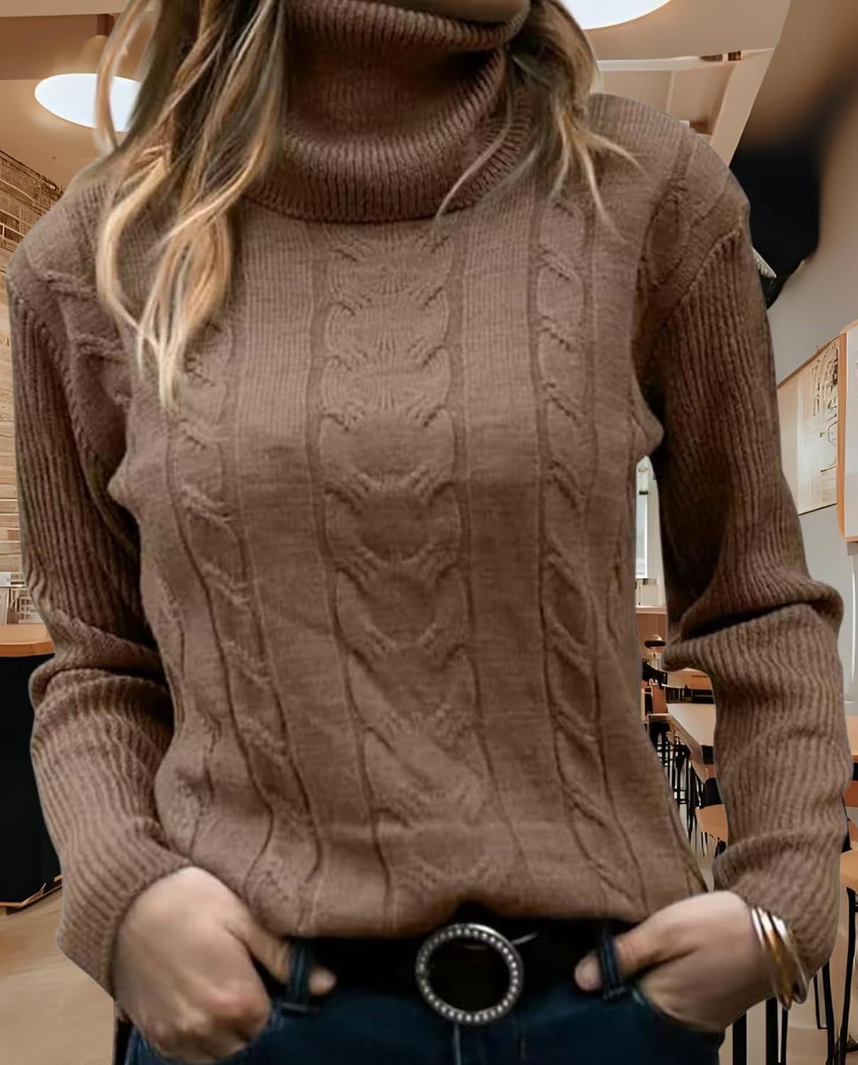 Women's Retro High Neck Pullover Sweater Long Sleeve Casual Warm Top for Vacation and Daily Wear - Image 2