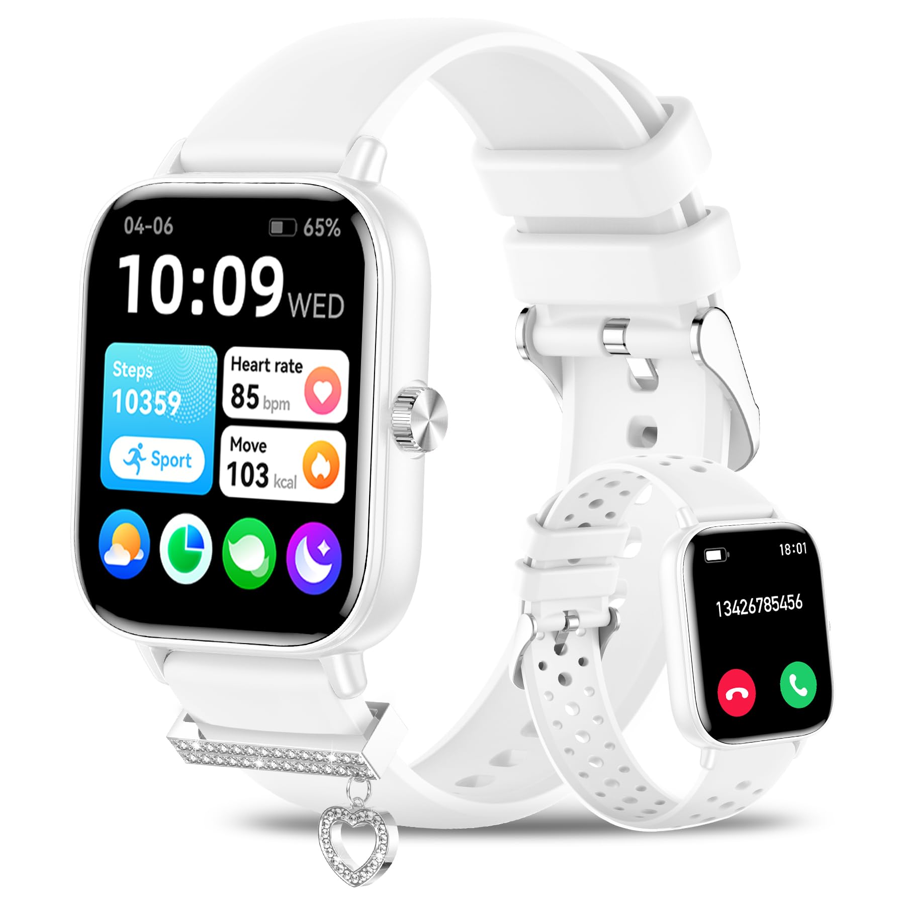 Iaret Reloj Inteligente Mujer, 1,85" Smartwatch con Llamadas, Pulsera Actividad con 100+ Modos Deportivos, Pulsómetro, Monitor de Sueño, Podómetro, Smart Watch Compatible con Android iPhone, Blanco