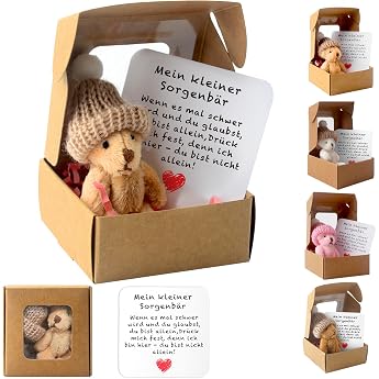 Teddy Bear Small Pocket Hug German Mini Stuffed Animals Small Teddy with Card & Gift Box Small Positive Gifts for Birthday Christmas Party Delivery Colleagues Girlfriend Gift 4 Colours