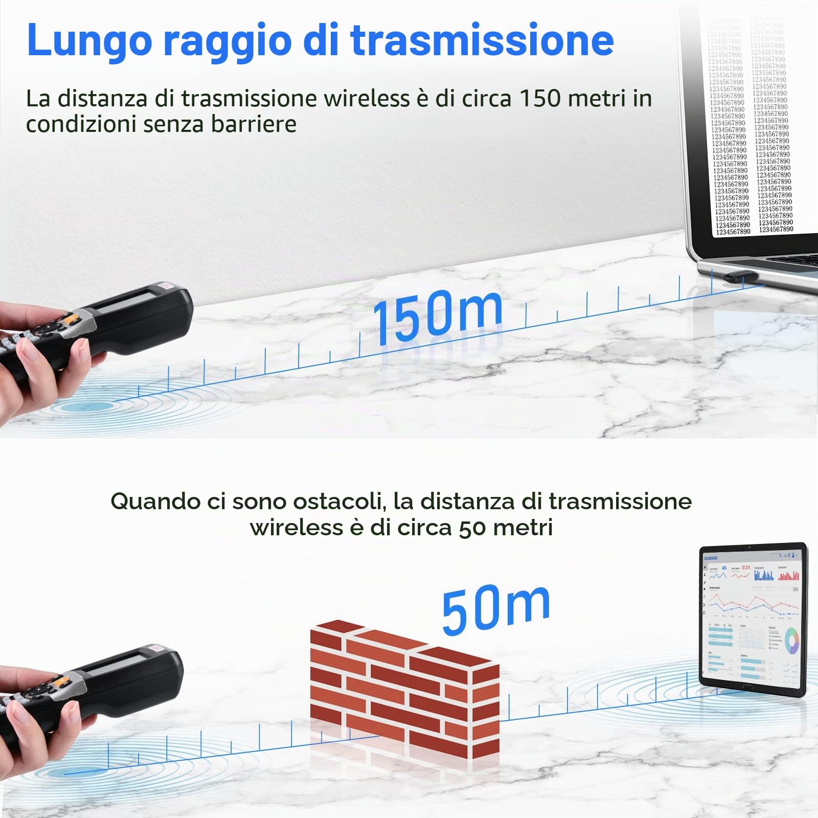 Scanner wireless per codici a barre, scanner per inventario, portatile, dispositivo di inventario per terminali dati, USB, PDT, con schermo LCD TFT a colori da 2,2 pollici, per negozi,