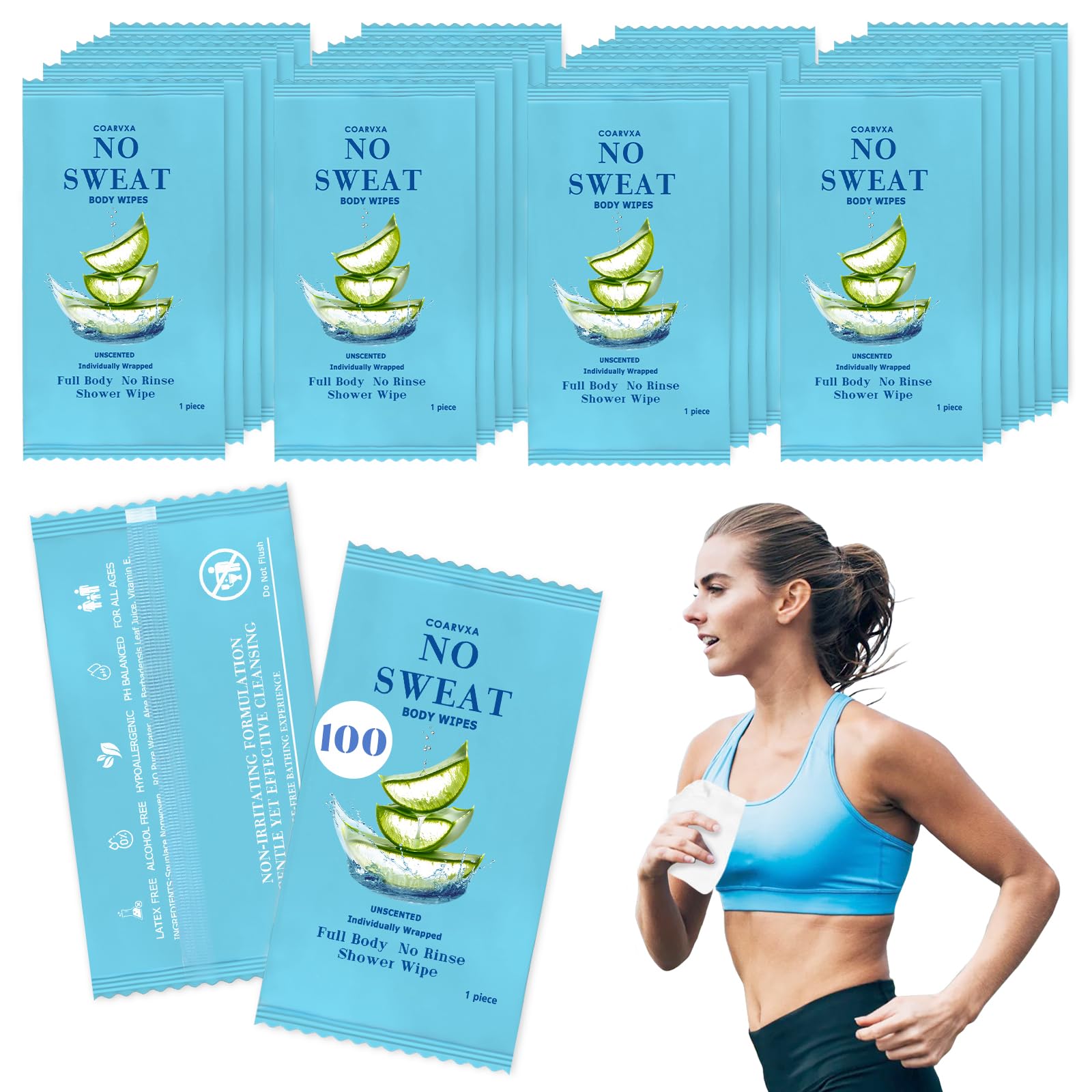 krishome Travel Body Wipes 50 pieces of Individually Wrapped And Travel deodorant Shower Wipes Skin For Female Male Teenagers Gym, Backpacking, Camping (100)