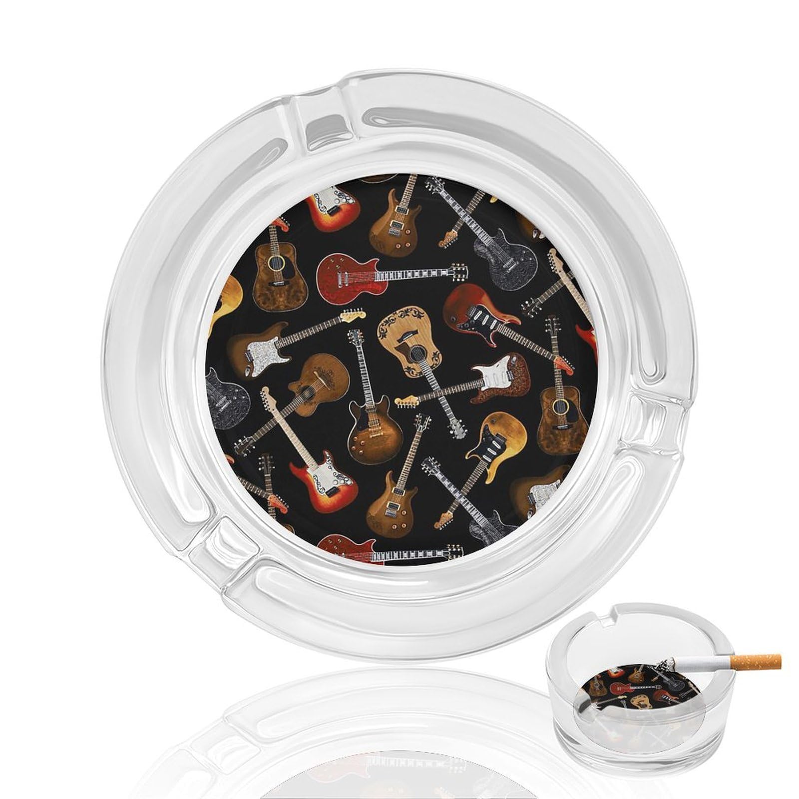 Guitars-Rocks Ashtray Portable Round Glass Outdoor Ash Tray for Home Office Garden Pub