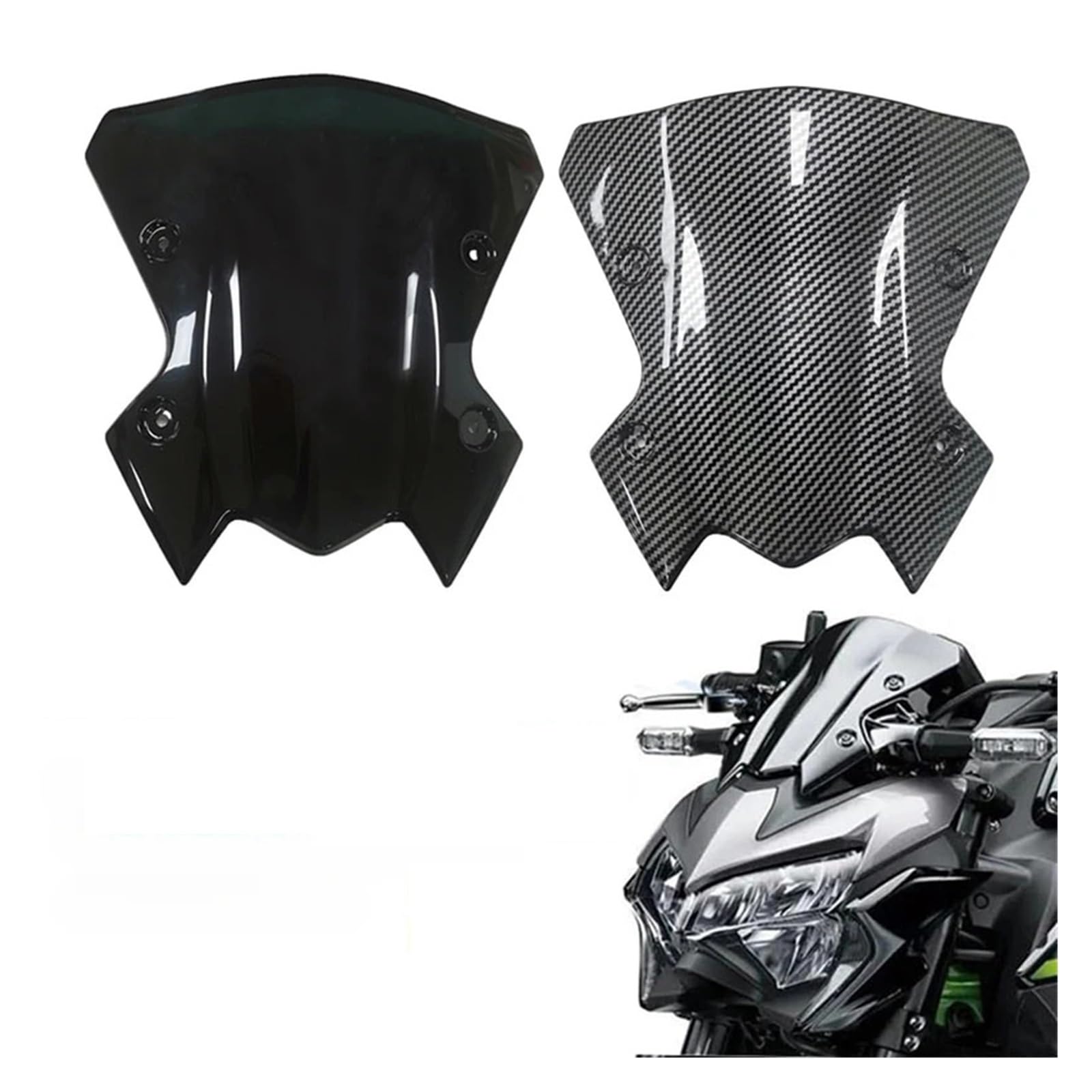 Deflektor motocykla Do Motocykla Kawasaki Z900 2020-2022 2023 Szyba Przednia Szyba Przednia Czarna/Wygląd Włókna Węglowego Uchwyt Ekranu Akcesoria Osłona przeciwsłoneczna(Carbon Fiber Look)