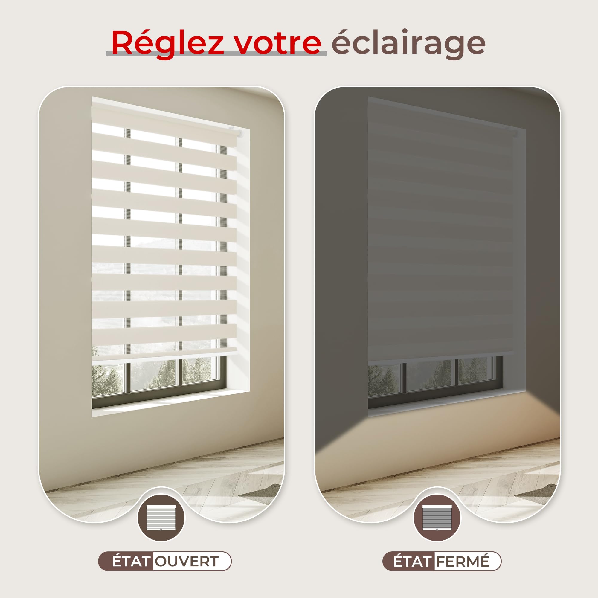 Allesin Store Enrouleur Jour Nuit sans Chaîne sans Perçage, Tirez-Arrêtez sans Rebond, Facile à Installer avec Clips pour Fenêtre ou Porte, 105l x 120L cm, Tissu 105 cm, Lin