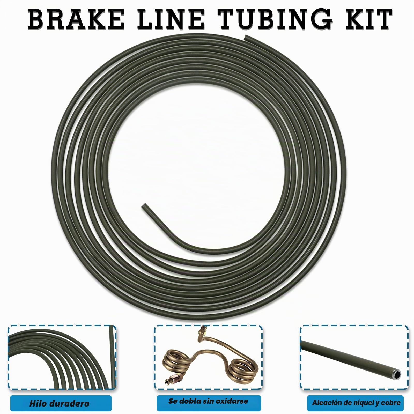 Cable de freno de 5 m, juego de 3/16 pulgadas (4,75 mm de diámetro) con conector de línea de freno M10, accesorios y tubo de repuesto para coche, DIN cobre, surtido