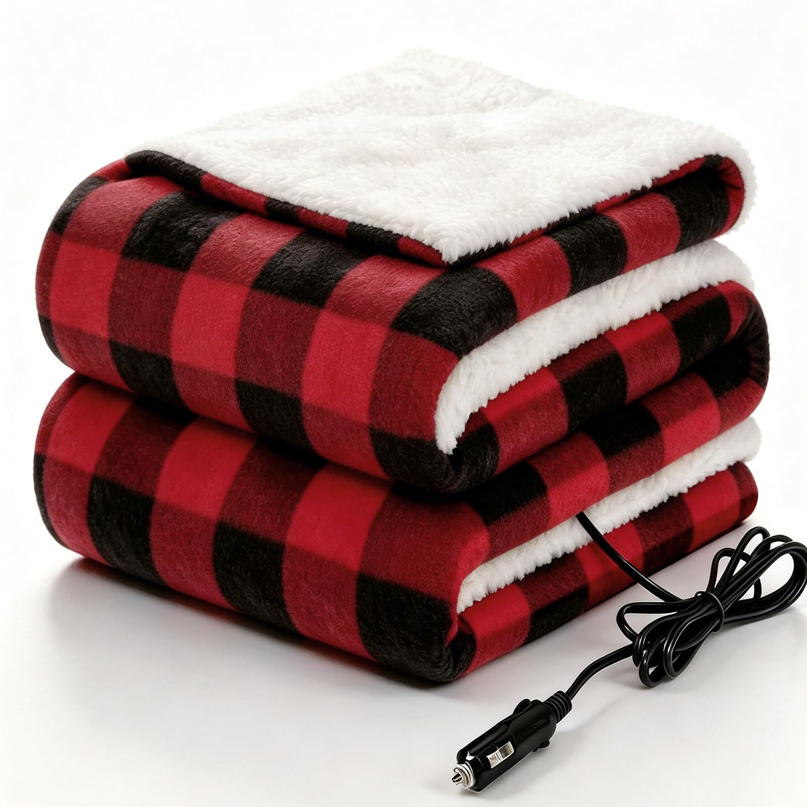 Sealy 12-Volt Electric Portable Heated Car Blanket, 59"x43", Red Plaid
