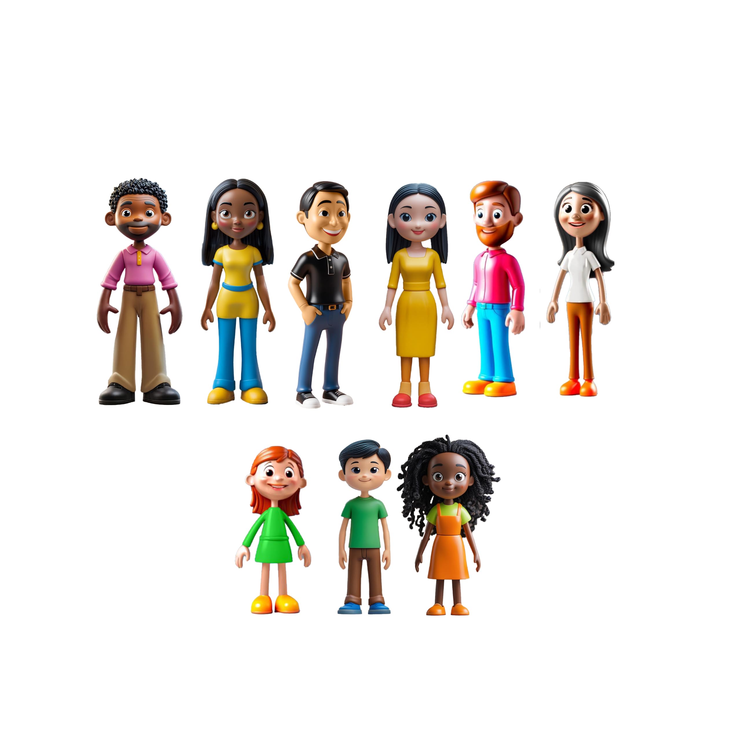 Miniland Diverse Family - Set of 9 Figures for Pretend Play, Inclusive Dolls for Doll's House, Educational Toy for Diversity, Inclusion and Values, Ages 2+