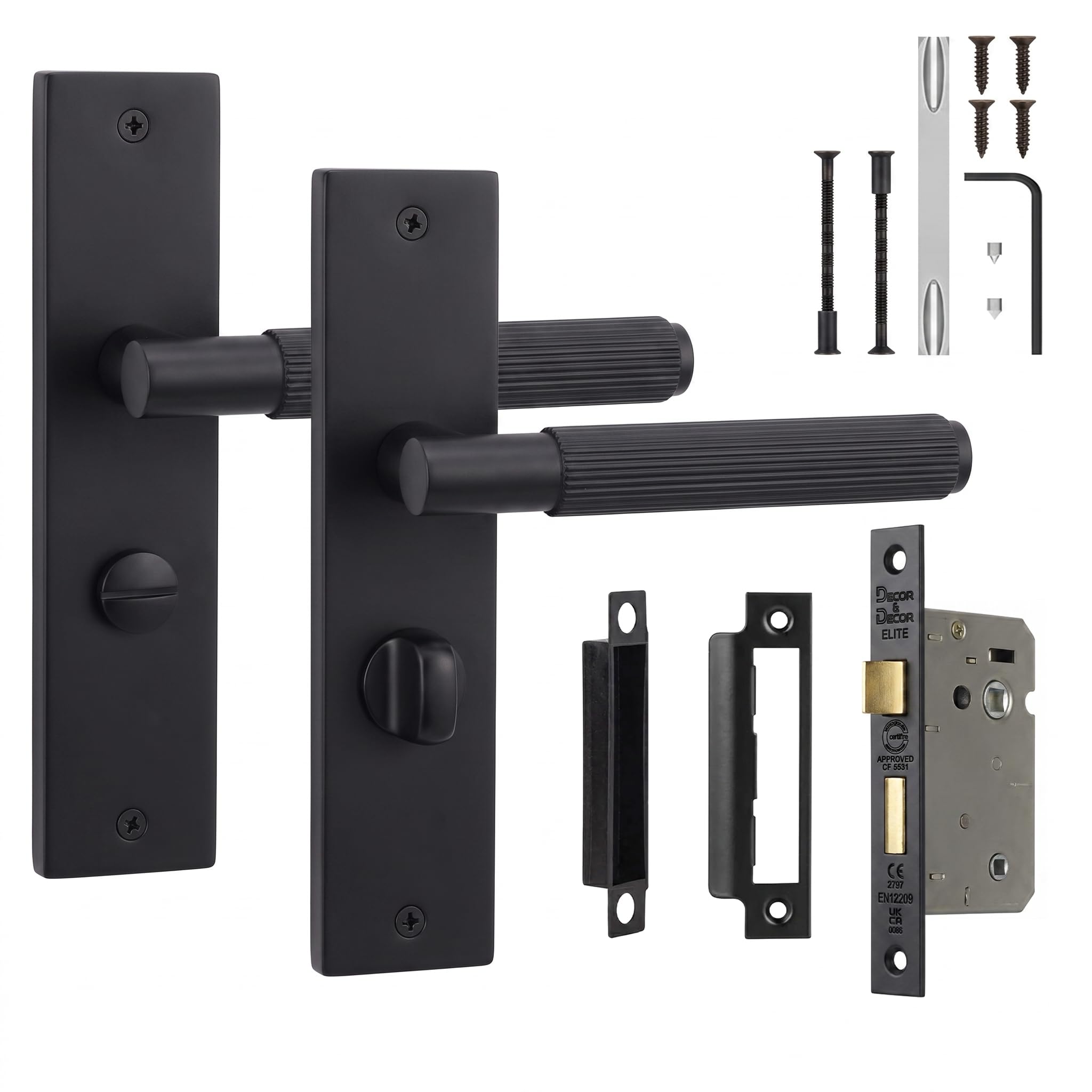 Decoranddecor Hera Matt Black Backplate Door Handles, Bathroom Kit 76mm — image 1