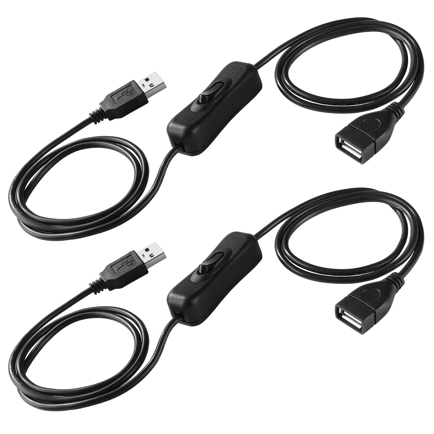 KUOQIY 2 PCS 1.2m USB Extension Cable with On/Off Switch, LED Desk Lamp & Strip Compatible, Black, USB - 1.2m