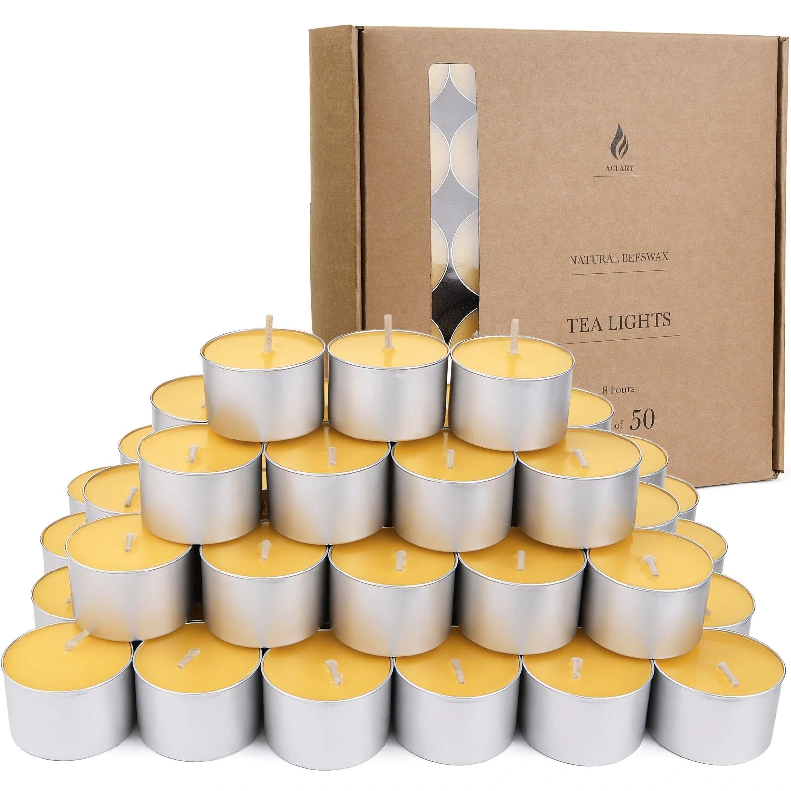 Paquete de 50 velas de cera de abeja pura, vasos de aluminio