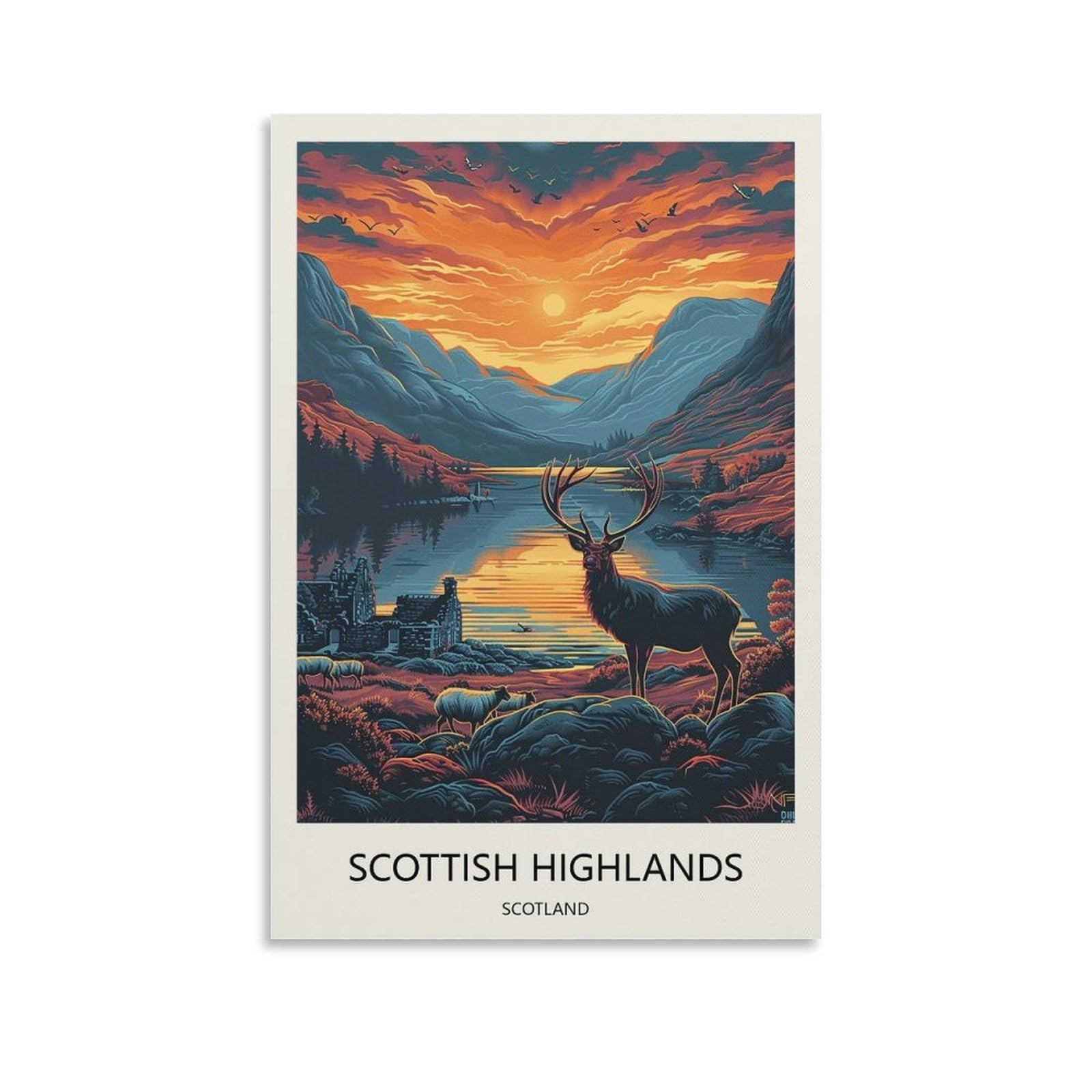 YJNENG Canvas Art Picture Scottish Highlands Scotland Wall Decor Art Painting Posters Modern Family Decorative Poster 08x12inch(20x30cm)