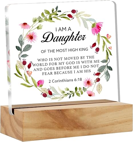 Regalos cristianos inspiradores con versículo bíblico, decoración de escritorio con texto en inglés "I am a daughter of the most high king" (I am a