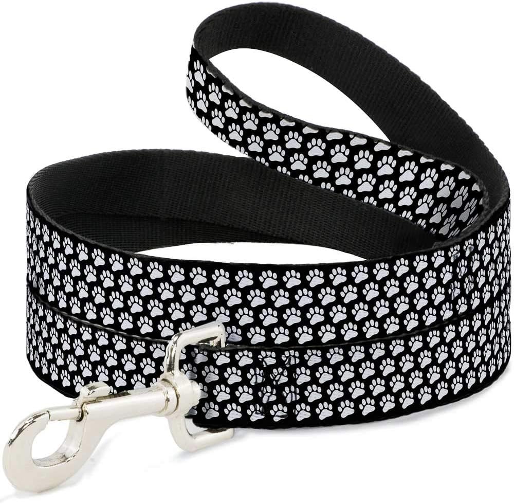 Dog Leash Paw Print Black White 6 Feet Long 1.0 Inch Wide